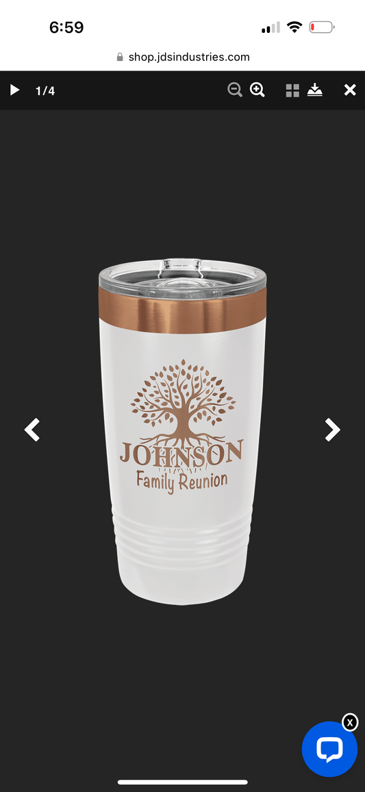 White tumbler with gold engraving